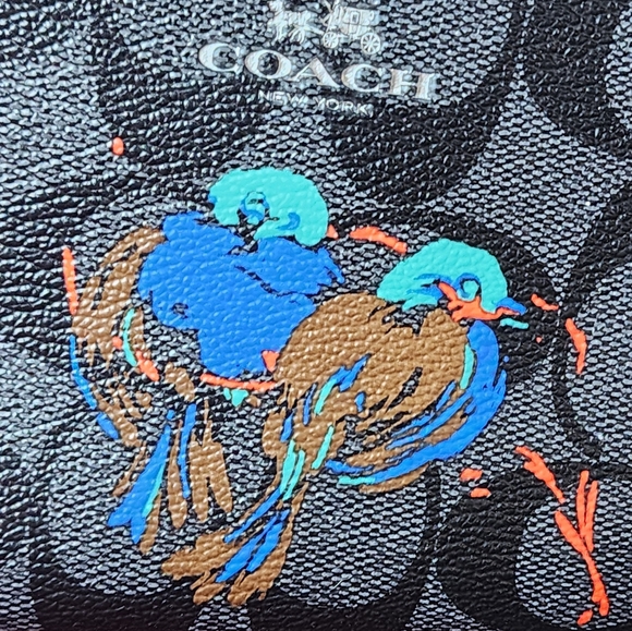 Coach Black Sierra Bird Limited Edition Coated Canvas Wristlet - Picture 2 of 10